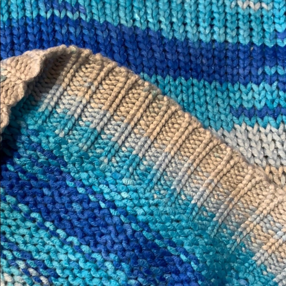 O&O Blue Multicolor Oversized Drop Shoulders Stripe Cable Knit Sweater Top NWT - Picture 10 of 13